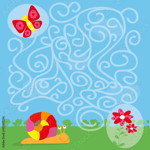 easy cartoon butterfly maze game for kids on square background – vectors