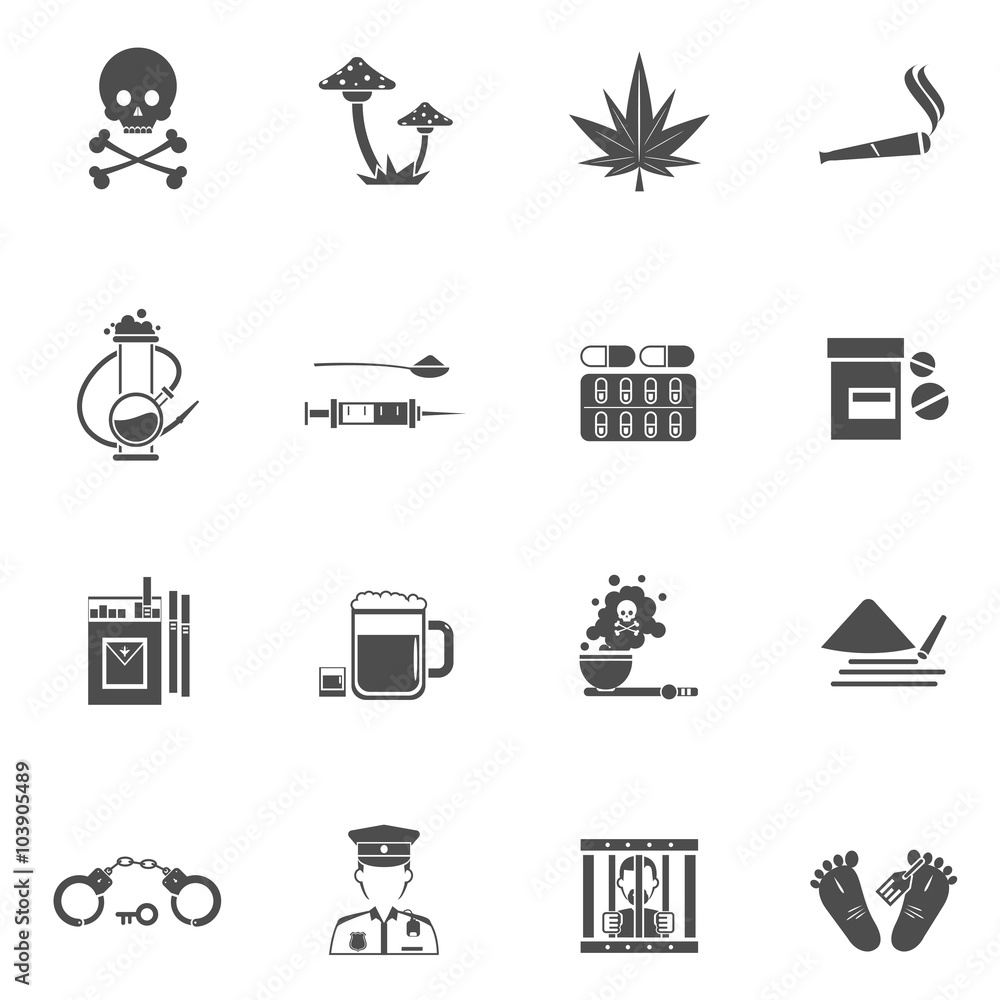 Fototapeta premium Drugs Black White Icons Set 