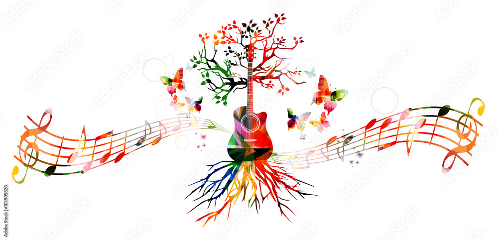 Obraz premium Colorful music background with guitar