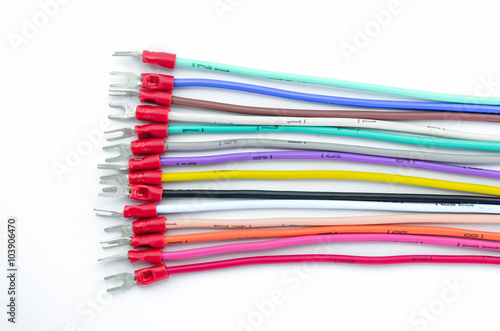 Colorful wire bundles on white background. © nikonlike