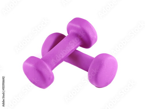 Two pink glossy dumbbell isolated on white