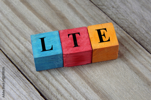 LTE (Long-Term Evolution) acronym on colorful wooden cubes