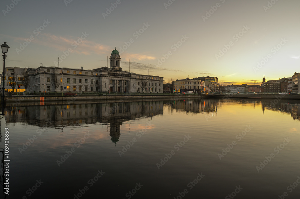 Cork city river reflection sunset cityscape