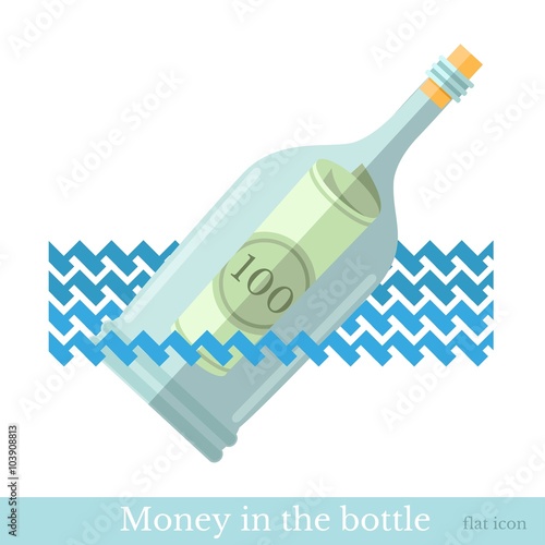 flat icon bottle with bill on wave isolated on white