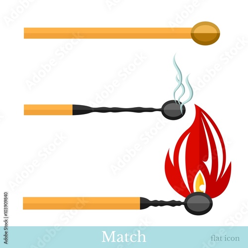 flat match new burn and burned match isolated on white background