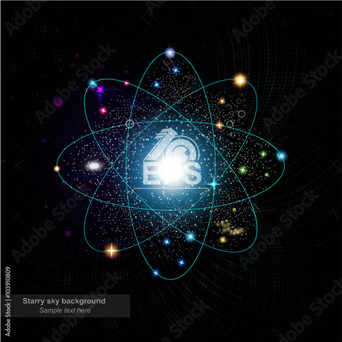 dark background with shinny orbits in space with stars and galaxy in it