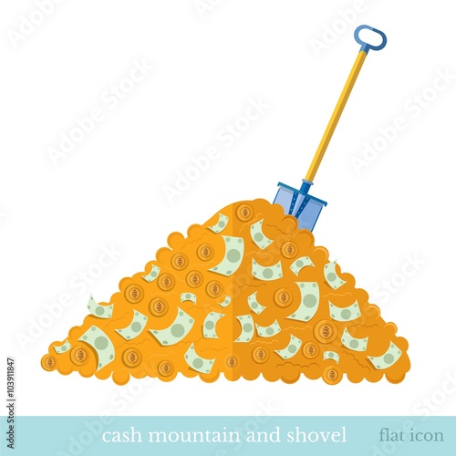 flat business icon shovel with heap of money