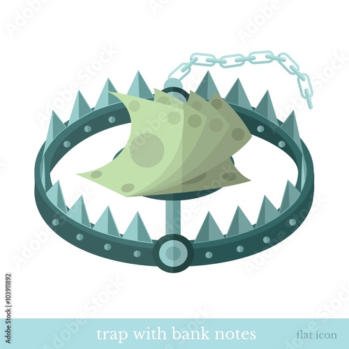 flat icon trap with bank note isolated on white