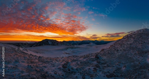 Mountain sunset winter