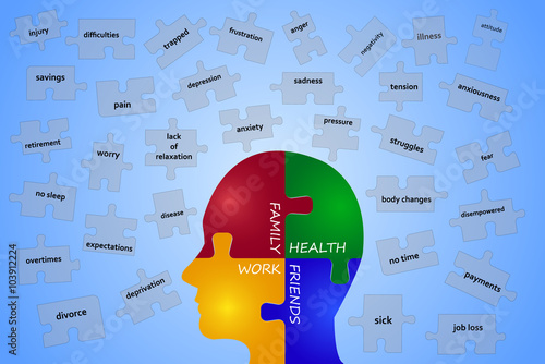 Stressors falling on the puzzle head vector