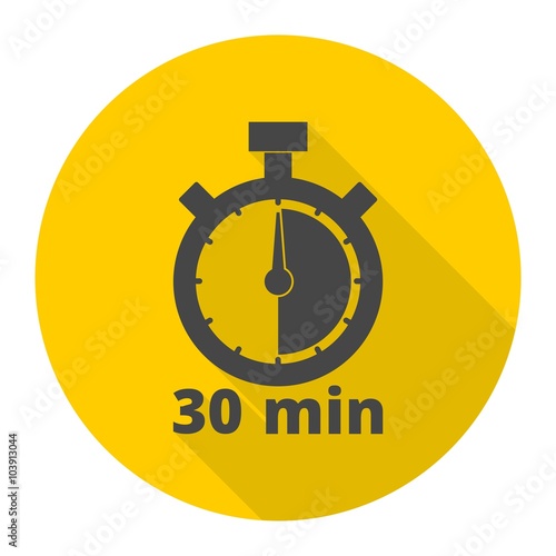 30 minutes stopwatch symbol, Timer icons set with long shadow