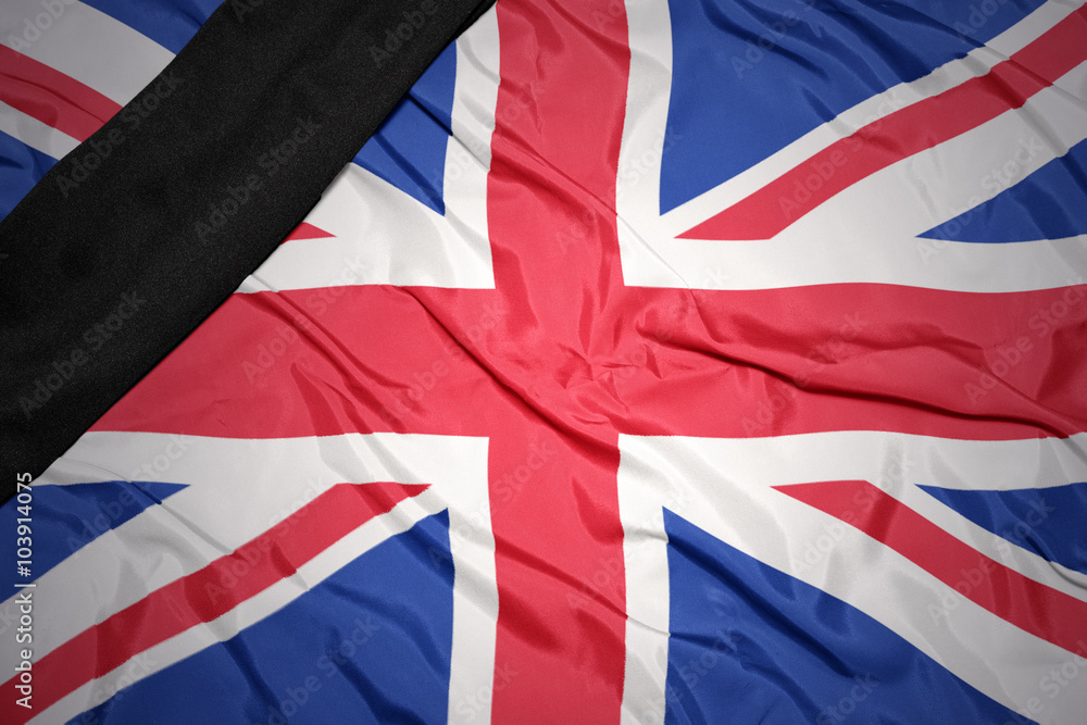 national flag of great britain with black mourning ribbon national flag of great britain with black mourning ribbon