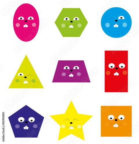  Set of  smiling basic geometric cartoon shapes for children / vectors illustration 