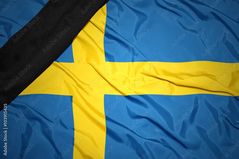 national flag of sweden with black mourning ribbon national flag of sweden with black mourning ribbon