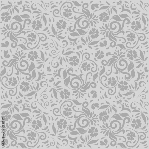 Grey Ornamental Floral Seamless Pattern