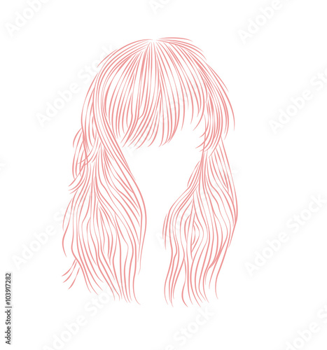 Pink vector long hair isolated on white, capelli lunghi rosa vettoriali isolati su sfondo bianco
