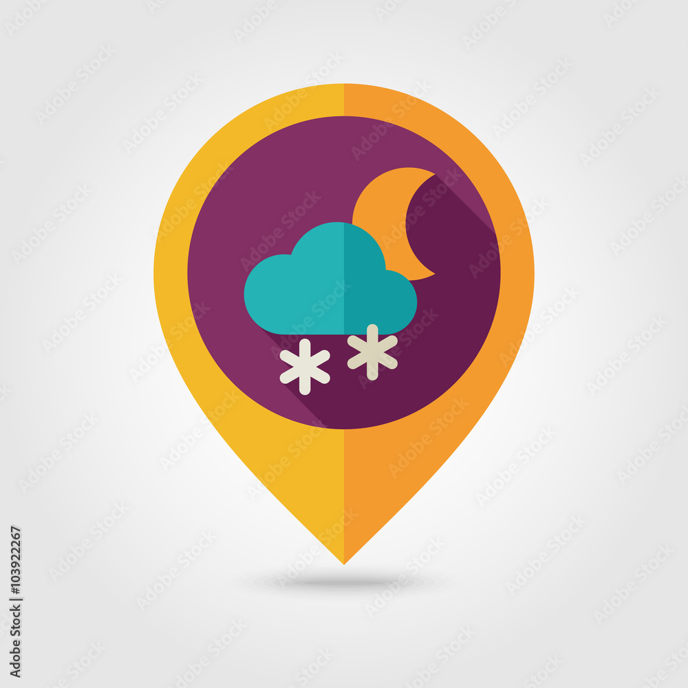 Cloud Snow Moon flat pin map icon. Weather Cloud Snow Moon flat pin map icon. Weather
