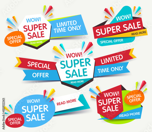 Super sale banner. Sale and discounts. Vector illustration
