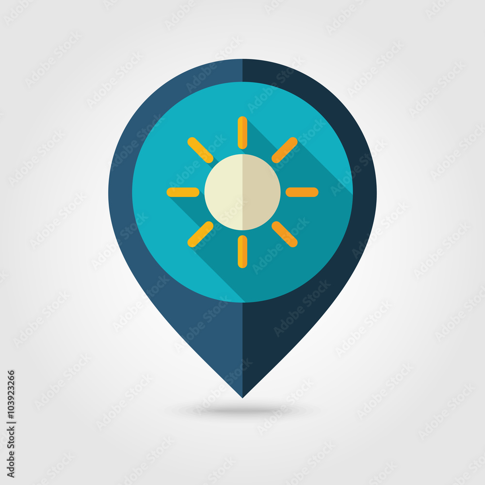 Sun flat pin map icon. Meteorology. Weather 