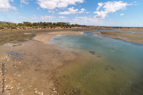 Wide view of the Ria Formosa marshlands located in the Algarve, Portugal.