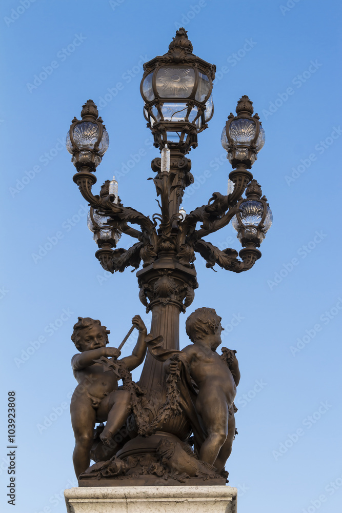 The bronze lamp on Bridge Alexandre III The bronze lamp on Bridge Alexandre III