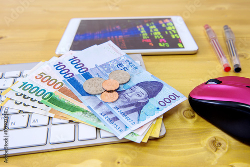 South Korean won currency and finance business. Business concept