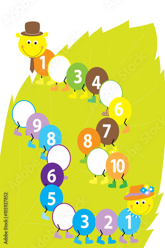 math game cartoon illustration with smiling cute caterpillars © katarzyna b
