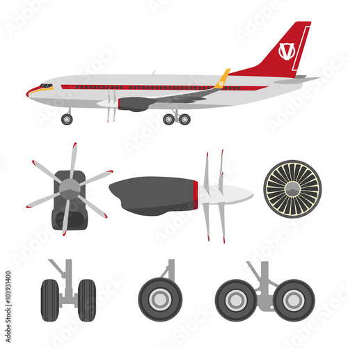 Jets constructor. Flat icons aircraft parts. Collection of symbo