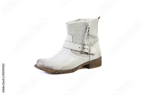 White spring boots for women shoes on a white background, online shop