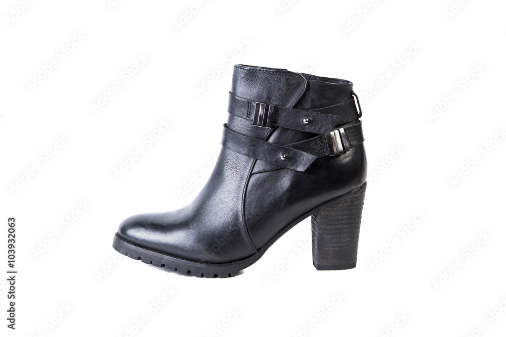 Spring leather boots on a white background, women's Italian leather shoes Spring leather boots on a white background, women's Italian leather shoes