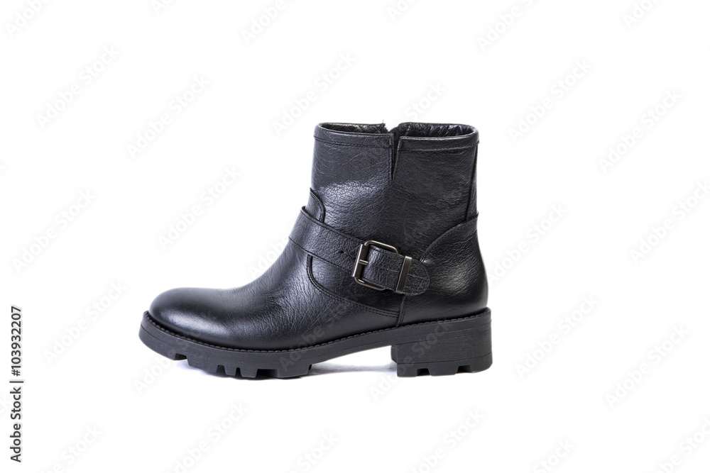 Spring leather boots on a white background, women's Italian leather shoes