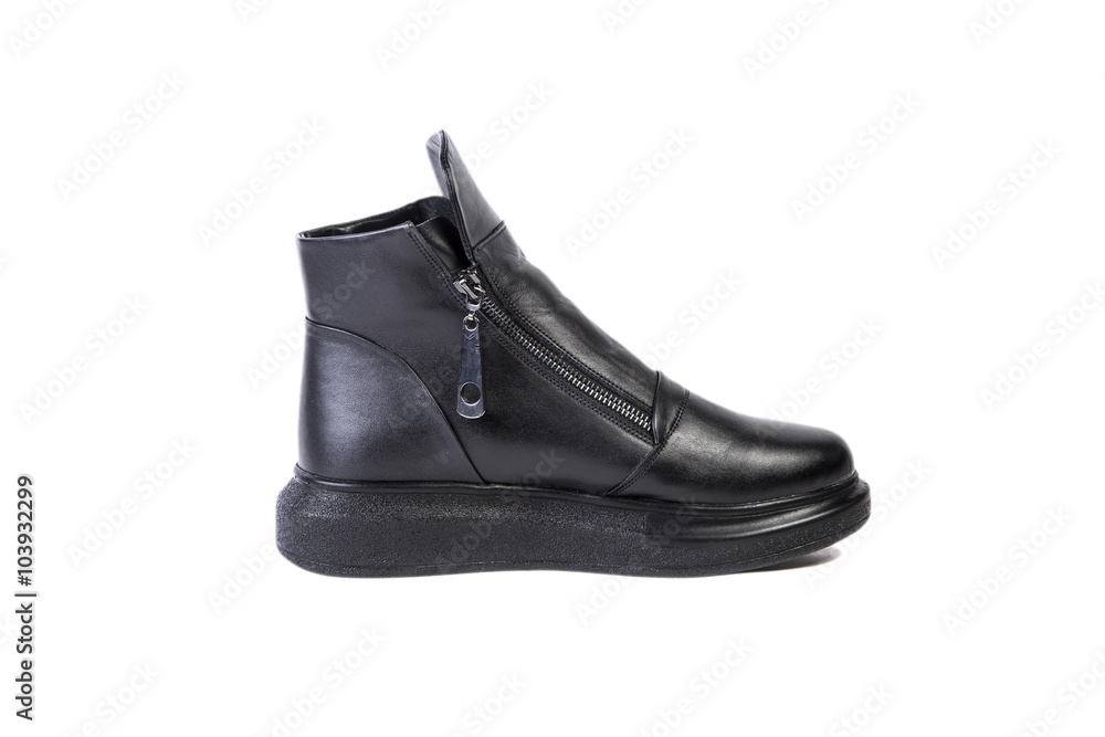 Spring leather boots on a white background, women's Italian leather shoes Spring leather boots on a white background, women's Italian leather shoes