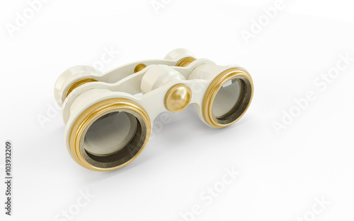 Фотография Elegant vintage small theater binocular, decorated with ivory imitation and gold