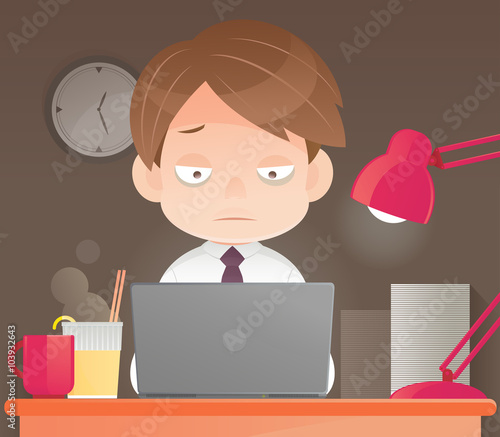 Businessman working overtime late night in office