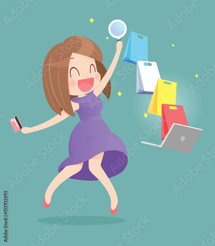 Happy woman doing online shopping