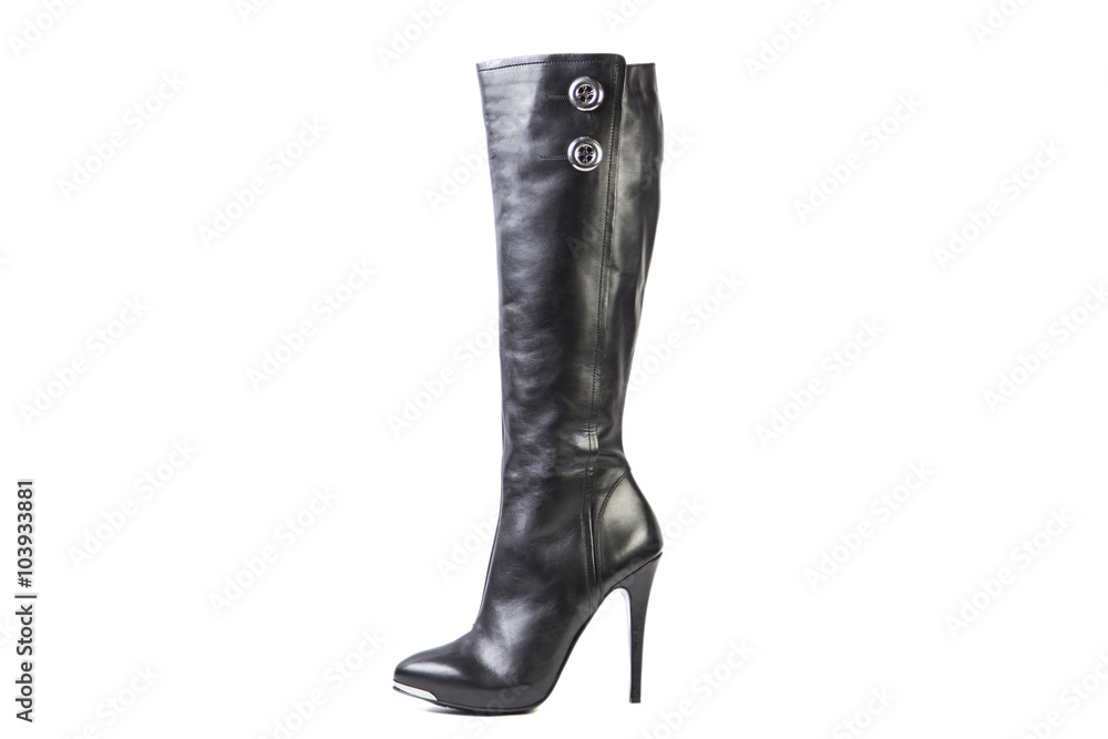 Spring leather boots on a white background, women's Italian leather shoes