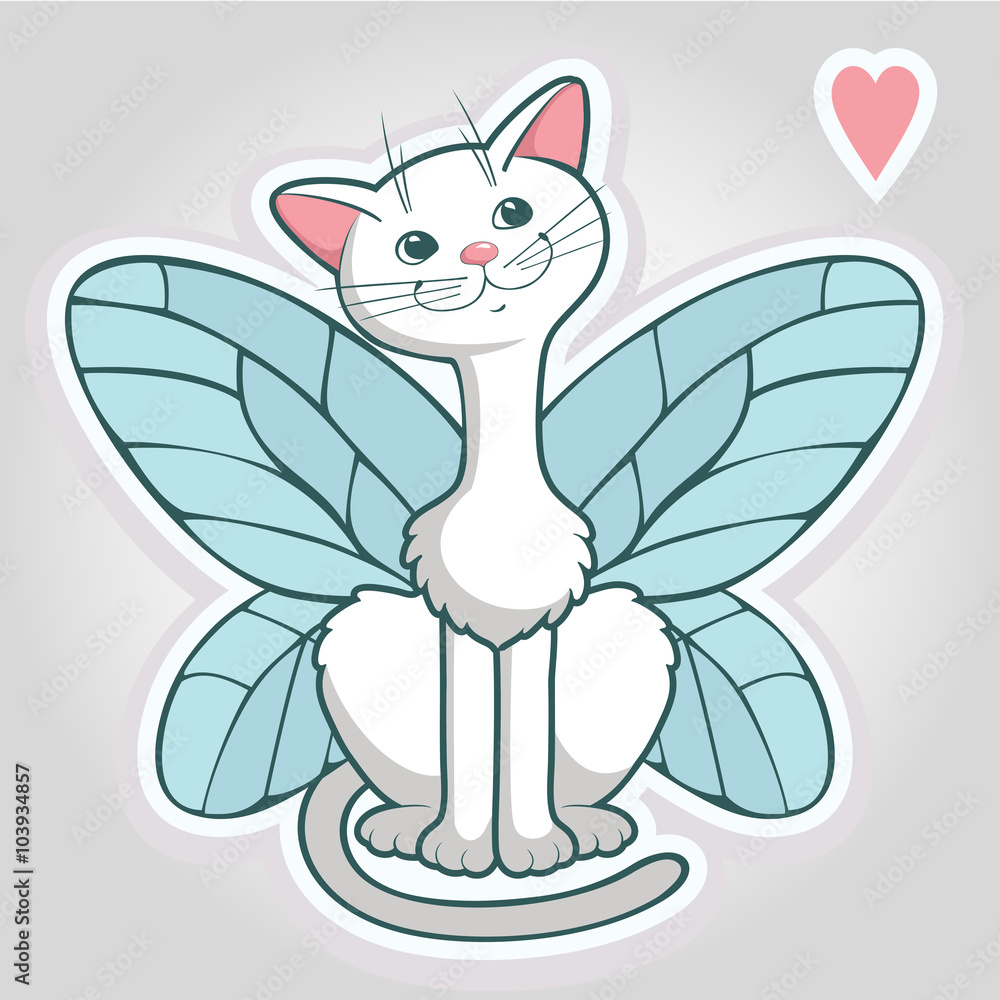 funny white cat with butterfly wings Stock Vector Adobe Stock