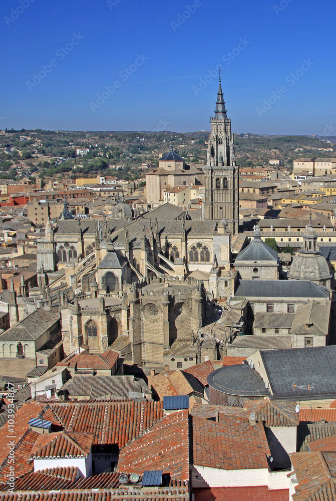 TOLEDO, SPAIN - AUGUST 24, 2012: Aerial view of Toledo. Toledo Cathedral