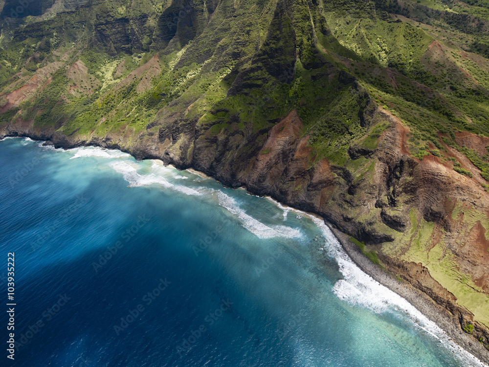 Aerial View of Na Pali Coast on Kauai island, Hawaii