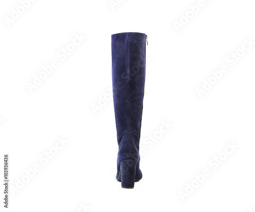 blue women's boots on a white background, suede shoes online store