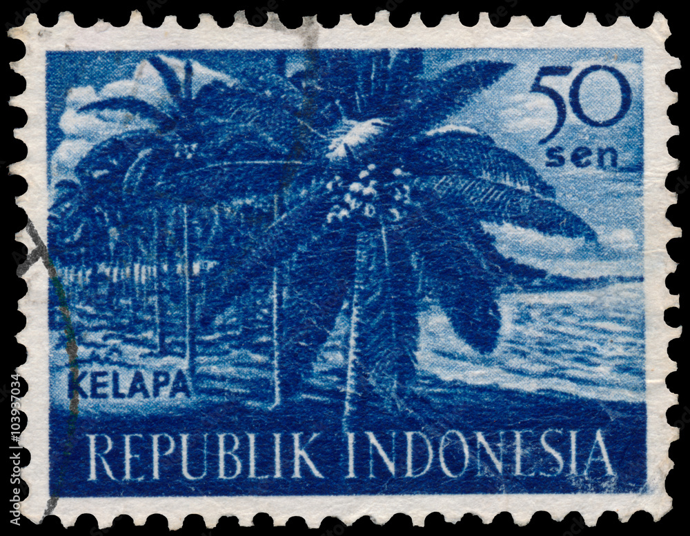 Stamp printed in Indonesia shows Coco palm