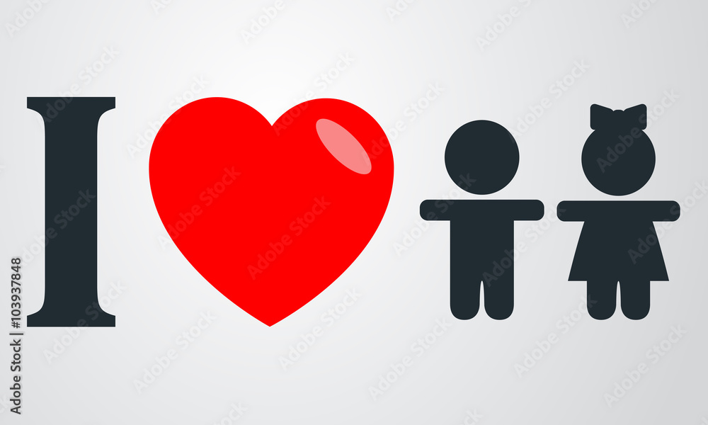 Icono plano i love infancia en fondo degradado