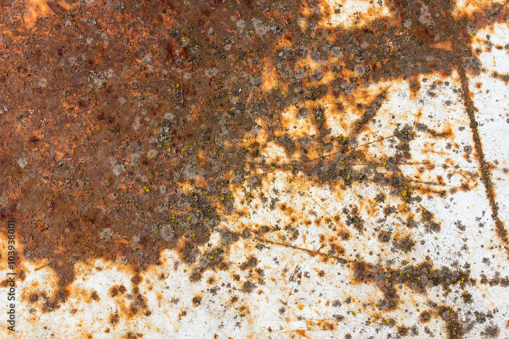 Texture of old metal with worn white paint and rust, vintage, ba Texture of old metal with worn white paint and rust, vintage, ba