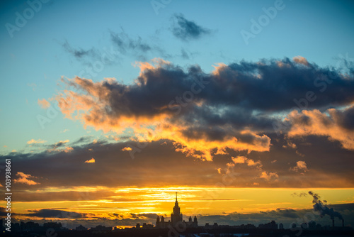 Sunset Moscow State University in winter © Denis Zaporozhtsev