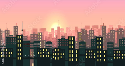An Animated City Business Center Pan Showing Tall Buildings