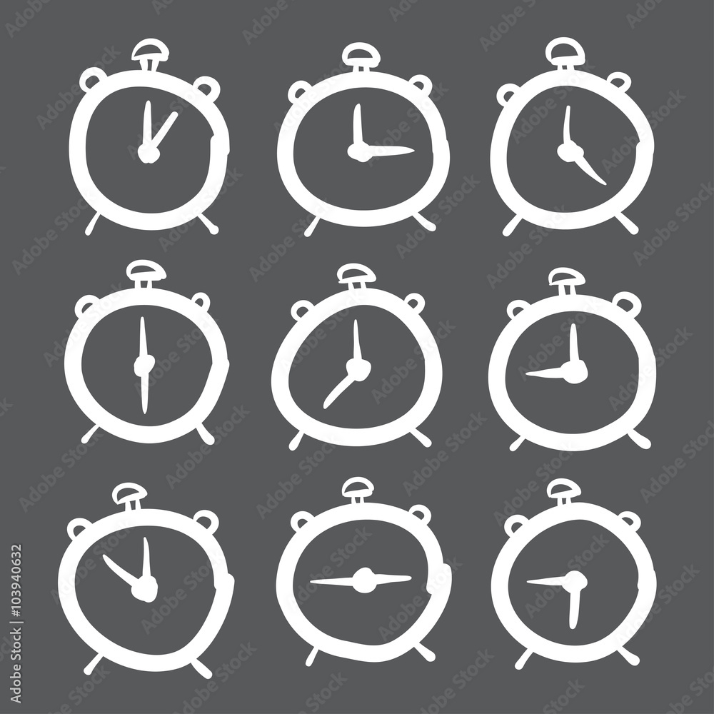 Hand drawn clock vector icons set illustration. Hand drawn clock vector icons set illustration.