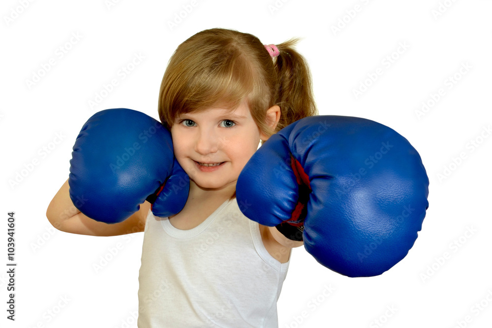 A little girl (child, kid) in Boxing gloves. A little girl (child, kid) in Boxing gloves.
