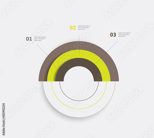 half circle infographics chart / graph with shadow, 3 options, steps, business presentation