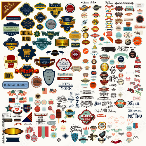 labels set premium quality, cafe, bakery, sale, Christmas, and,
