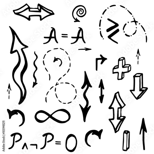 Hand drawn mathematical elements  Vector illustration. 
